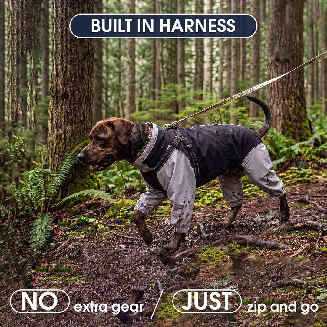 IECOii Regenmantel Hund wasserdicht Full-Body 4-Leg mit versteckter Kapuze,Reissverschluss und Built