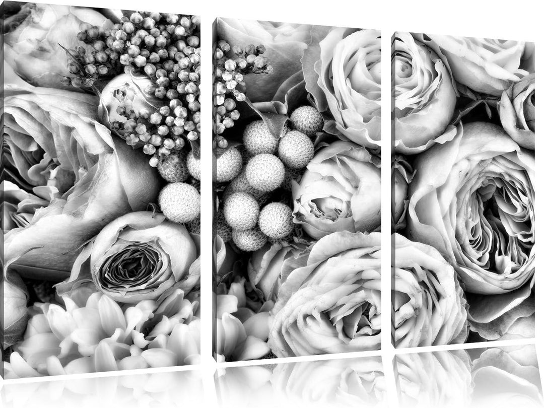 Pixxprint Rosa Rosen als Leinwandbild/Grösse: 3 Teilig (120x80) cm/Wandbild/Kunstdruck/fertig bespan