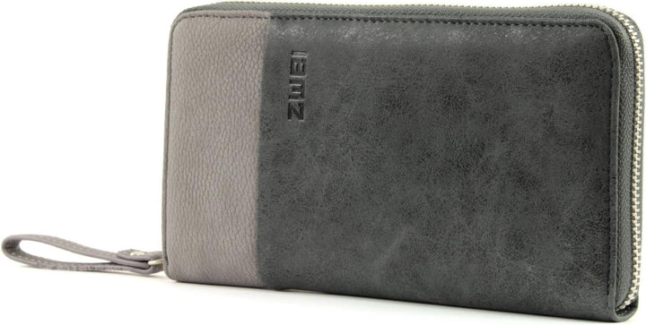 Zwei Eva EV2 Reissverschluss Geldbörse Portemonnaie Geldbeutel Brieftasche, black Schwarz, Schwarz