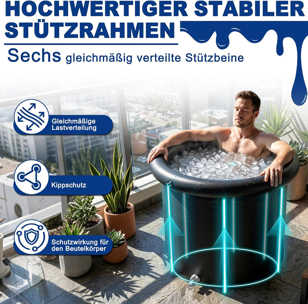 LZQ Eisbad Tonne 397L Faltbare Eisbadewanne Ø90, Mobile Ice Bath für Athleten & Sportler, Kältethera
