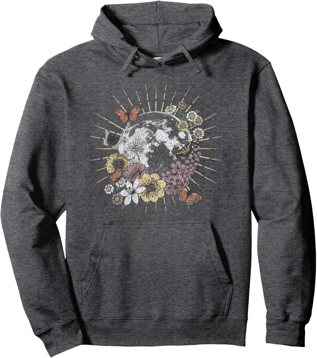 Floral Butterfly Circling Moon Pullover Hoodie