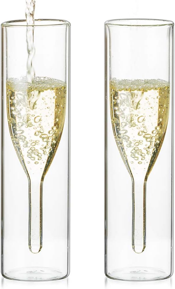 Sziqiqi Massive Doppelwandige Champagnerglas Kristallgläser, Classics Tulip Goblet Stemless Clear Gl