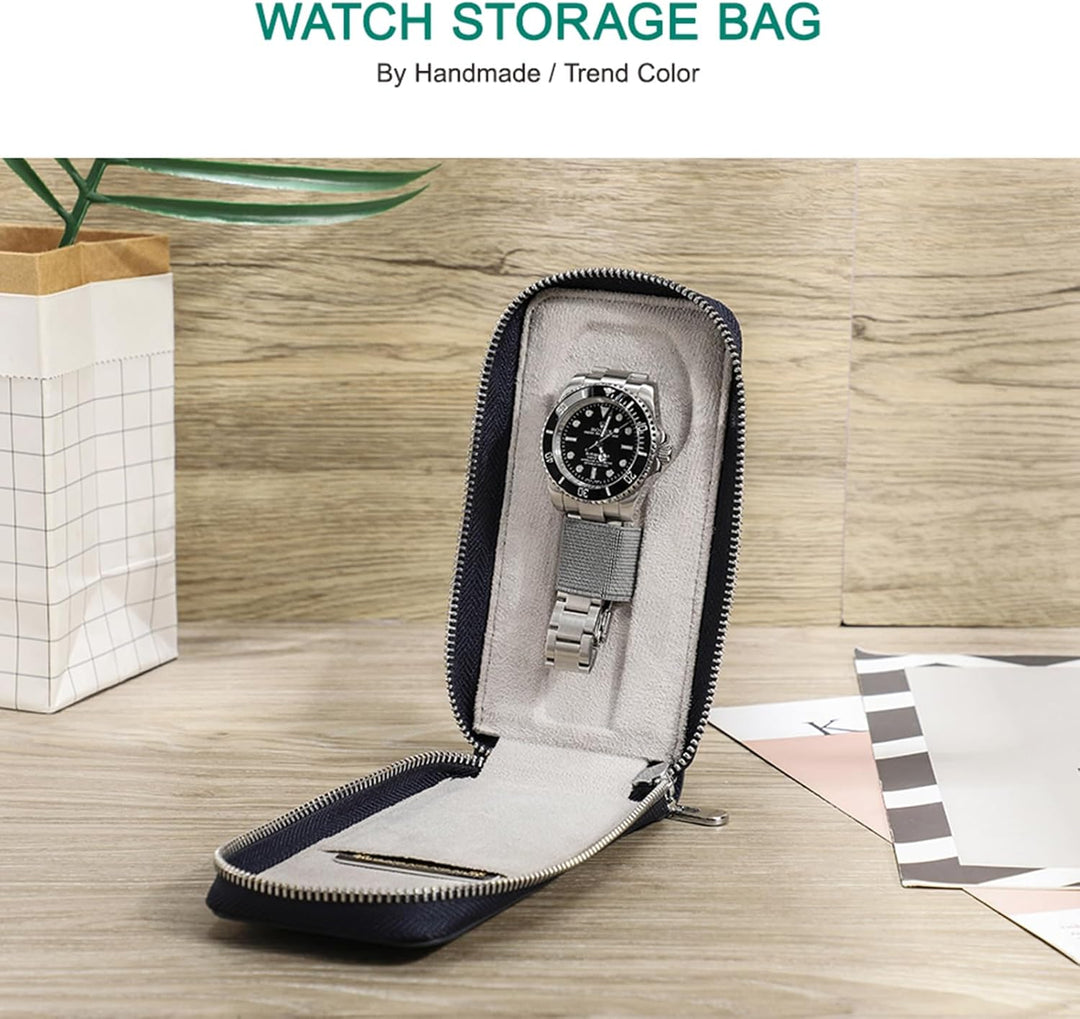 Hiram Uhrengehäuse Saffiano Leder Uhrenaufbewahrungsbox für 1 Uhr, Tragbar Uhren-Reiseetui für Herre