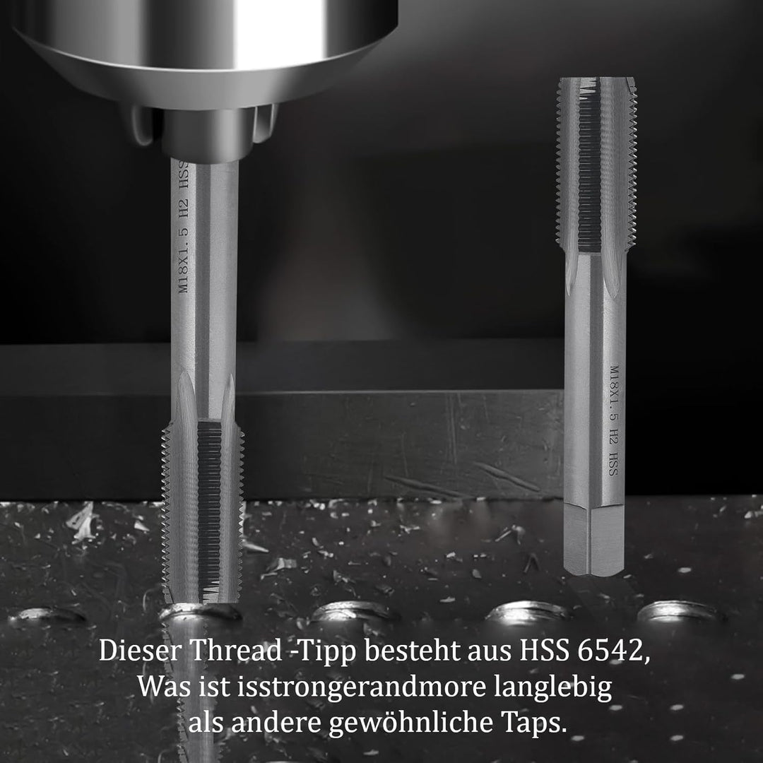 Gewindeschneid M18 x 1.5mm, HSS Gewindebohrer und Schneideisen Set, Rechtsgewinde Feingewinde Schnei