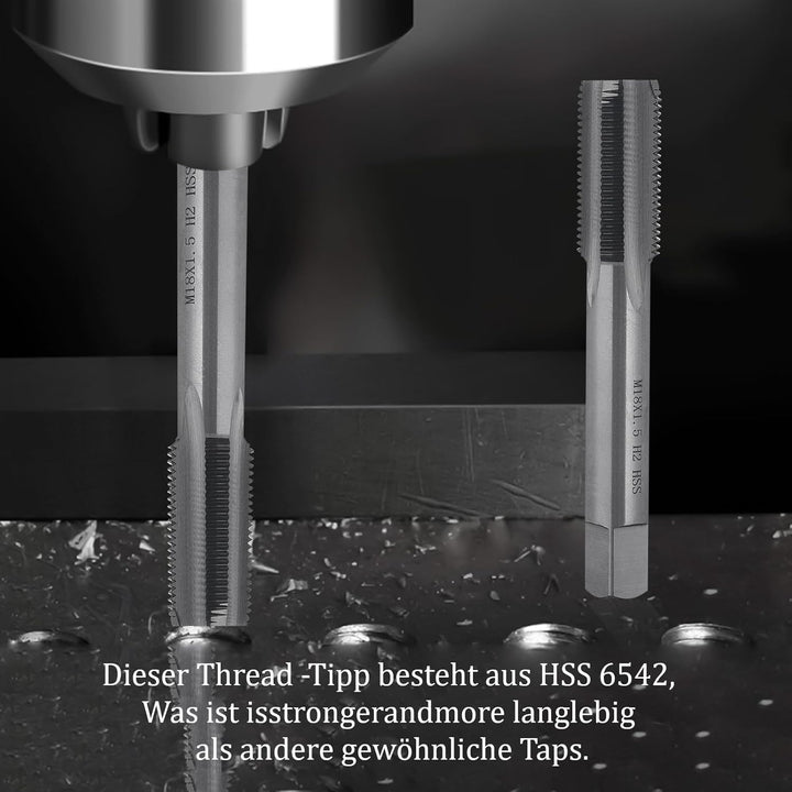 Gewindeschneid M18 x 1.5mm, HSS Gewindebohrer und Schneideisen Set, Rechtsgewinde Feingewinde Schnei