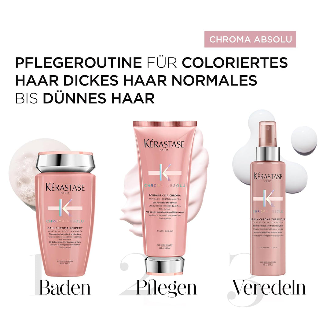 Kérastase, Chroma Absolu, Pflegeroutine mit Shampoo, Conditioner und Hitzeschutz, Für strapaziertes