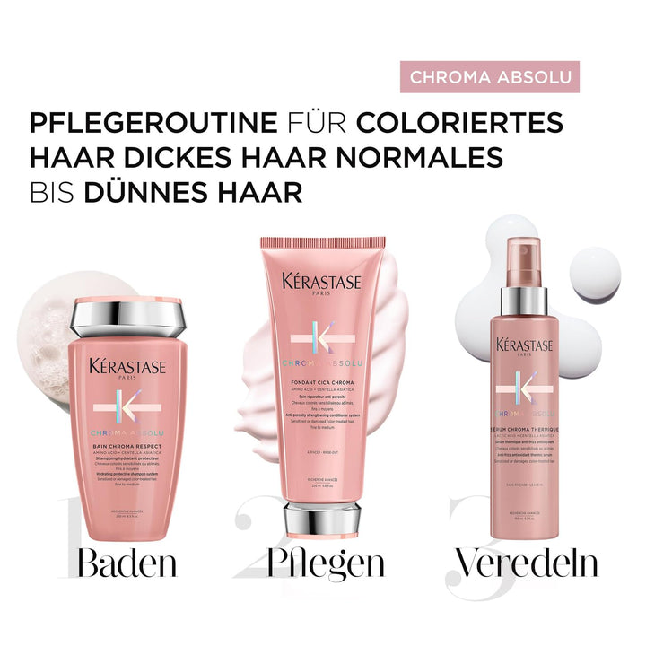 Kérastase, Chroma Absolu, Pflegeroutine mit Shampoo, Conditioner und Hitzeschutz, Für strapaziertes