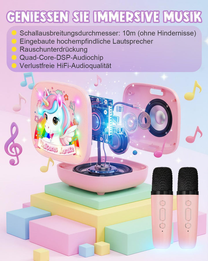 Karaoke Maschine Kinder mit 2 Bluetooth Mikrofon, Tragbarer Karaoke Drahtlosen Mikrofon mit LED-Lich