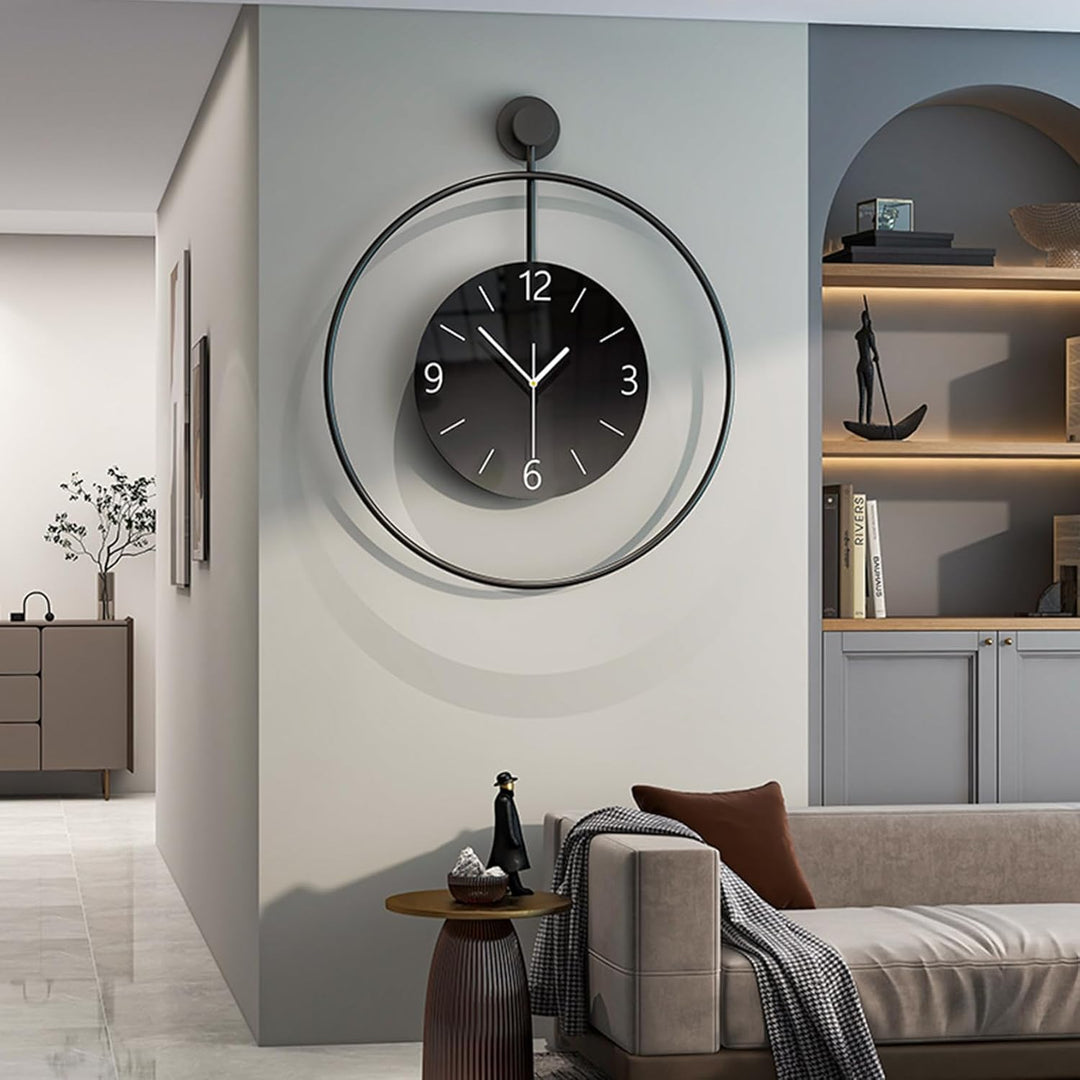 60cm Wanduhr Gross, Metall Wanduhr Ohne Tickgeräusche Lautlos Runden Modern Digitale Wanduhren-Gross