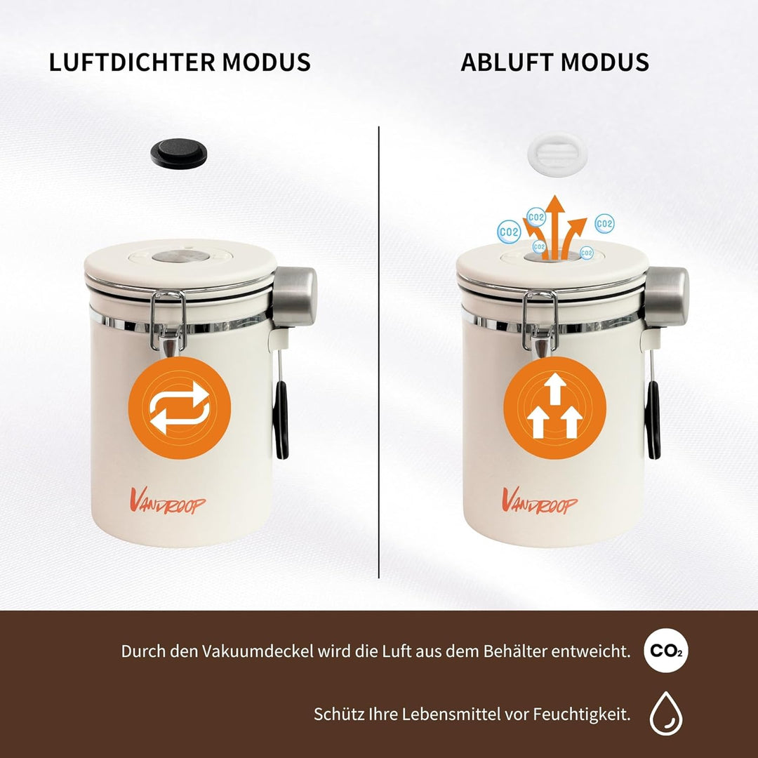 Kaffeedose Luftdicht aus Edelstahl 1800 ml Kaffeebohnen Behälter mit Messlöffel mit Datums Kaffedose