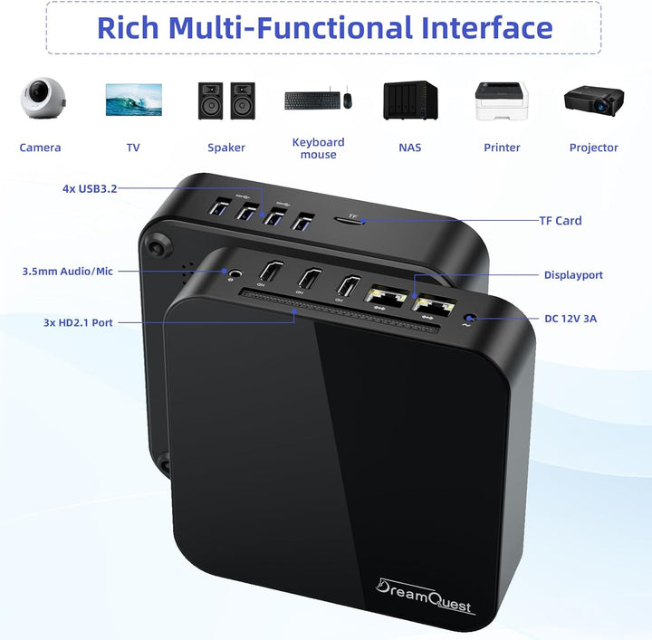 DreamQuest Mini PC Windows 11 Pro Vorinstalliert Intel N95 bis 3.4GHz 12GB DDR5 512GB M.2 SSD Micro