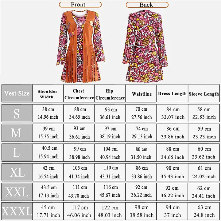 YADODO Hippie Kostüm Damen Kleid Set 70er Jahre Bekleidung Damen 70er Jahre Kostüm Damen FaschingsKo