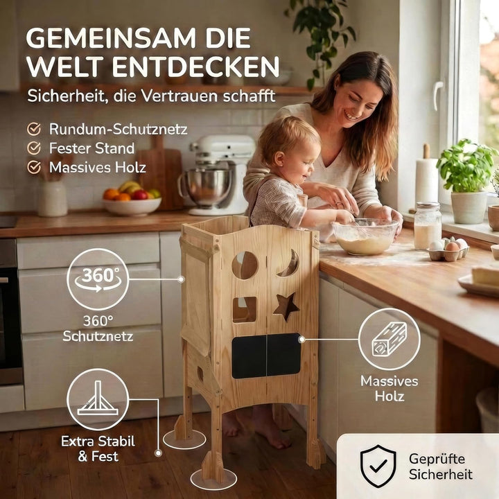 Lernturm ab 1 Jahr - Lernturm klappbar inkl. 360° Sicherheitsnetz - Extra Stabiler und massiver Lear