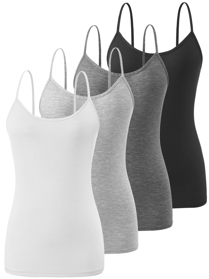Knuffnee Damen Unterhemden Verstellbare Spaghetti Tops Basic Cami Tank Top 4er Pack L Schwarz/Dunkel