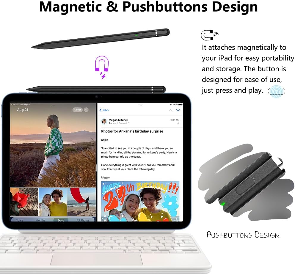 KIROSA Apple Pencil 2. Generation, 2023 Upgrade iPad Stift mit Schnellladung, Neigung Handflächenabw