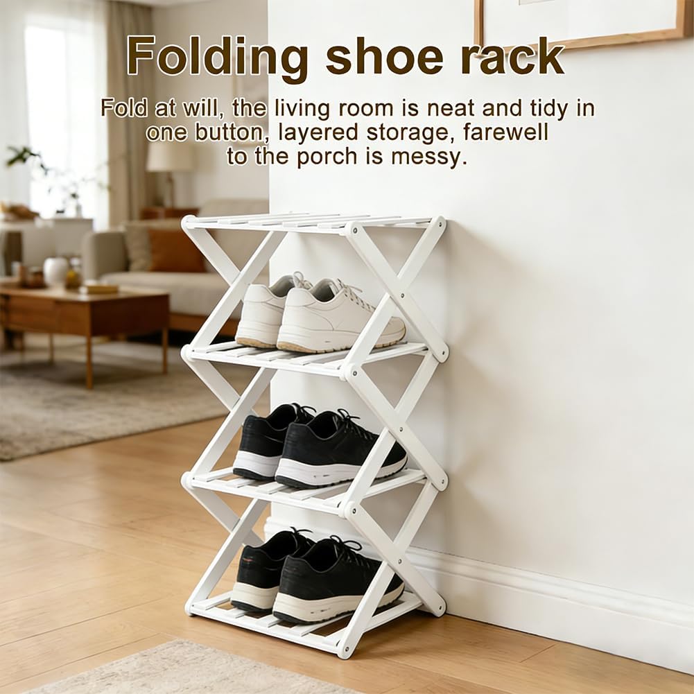 Kleines Schuhregal, Schuhregal, Faltbar Schuh Regal aus Bambus, Schuhschrank Klein für Eingangsberei