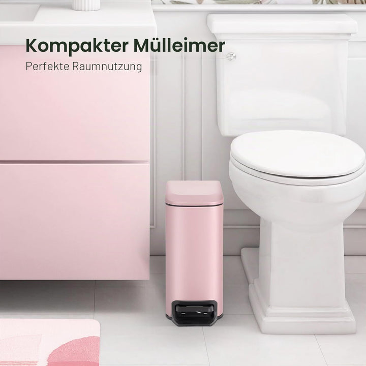 Cesun Kleiner Badezimmer-Mülleimer mit Deckel, sanft schliessend, Trittpedal, 6 Liter, Edelstahl-Mül