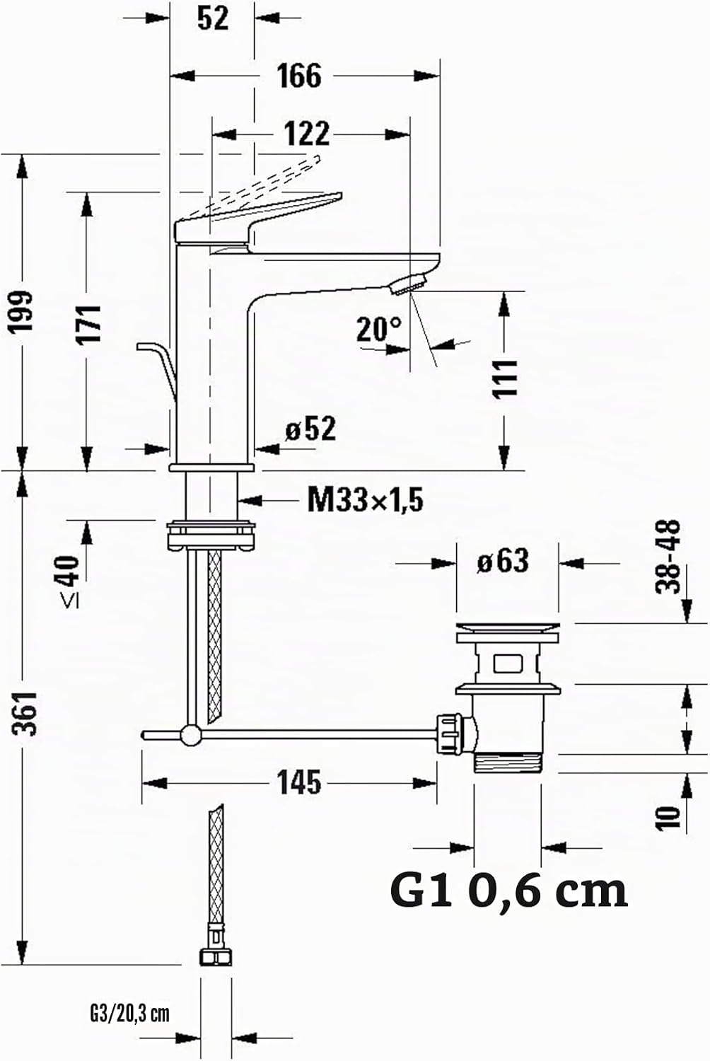 Duravit Wave Waschtischarmatur, Grösse M (Auslauf Höhe 111 mm), energiesparende Waschbecken Armatur