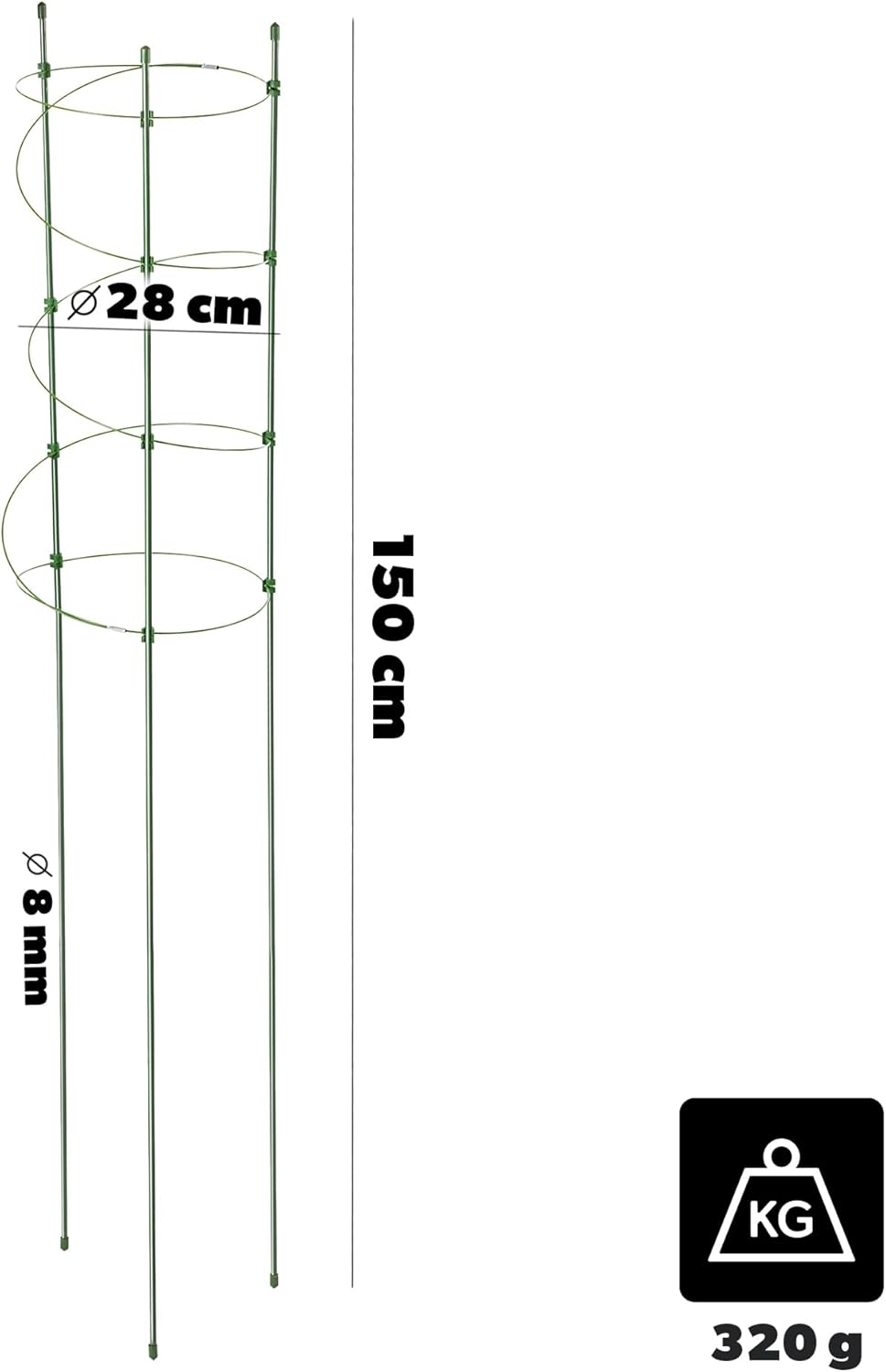 KADAX Pflanzenstütze 150 cm, 6 Stück, Staudenhalter aus beschichtetem Metall, Rund Rankhilfe für Dah