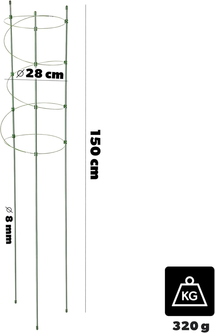 KADAX Pflanzenstütze 150 cm, 6 Stück, Staudenhalter aus beschichtetem Metall, Rund Rankhilfe für Dah