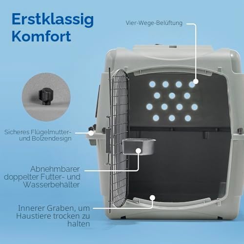 Petmate 00200 Transportin Sky Kennel 28, 71,12 L x 52,07 B x 54,61 H cm, Grau L 71 x B 52 x H 55 cm