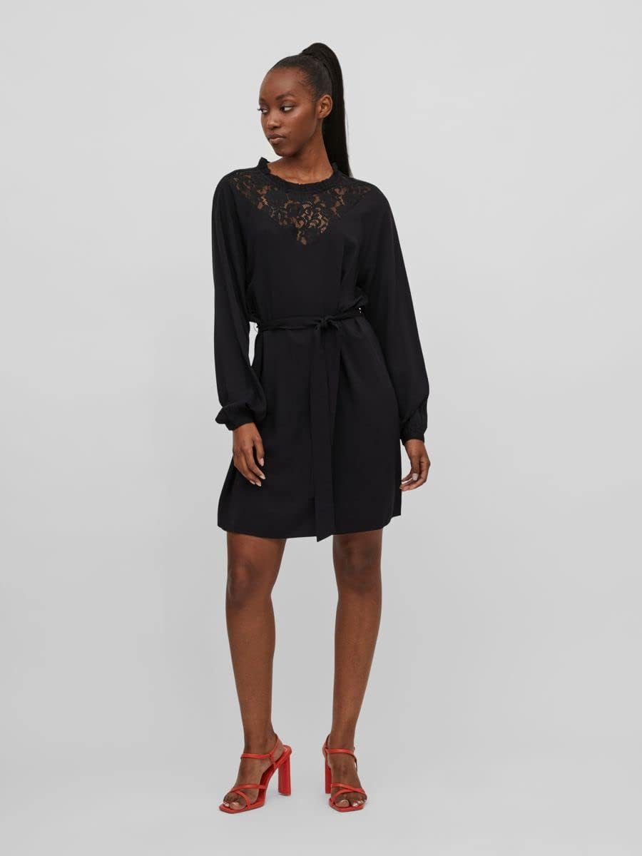 Vila Damen Visuvita L/S Lace Dress/Su-Noos Kleid 40 Schwarz, 40 Schwarz