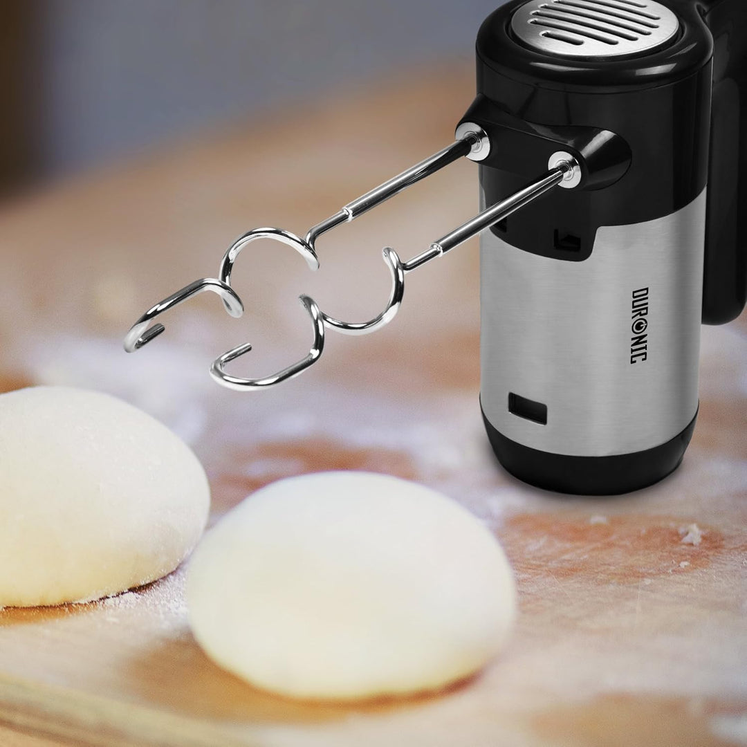 Duronic HM3 elektrischer Handmixer 300W, Handrührgerät mit Basis, Rührgerät 2 Rührbesen 2 Knethaken,