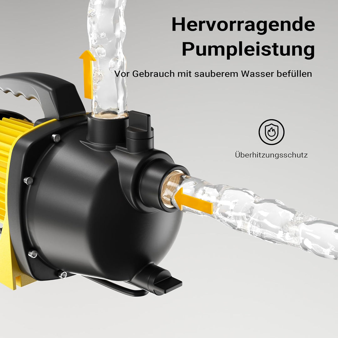 Gartenpumpe 3800l/h, 1200W mit Tragegriff & Wasserablassschraube, max. Förderhöhe 48m, für Süsswasse