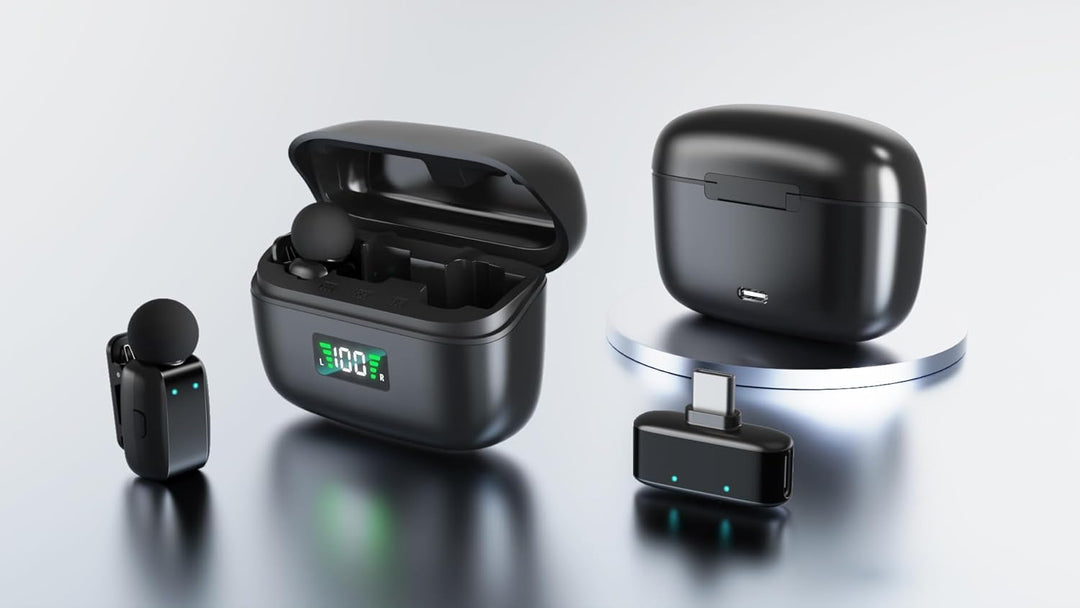 KO-Star Kabelloses Ansteckmikrofon M-250 (2er-Set mit Ladecase, USB-C Empfänger) – Funkmikrofon Hand