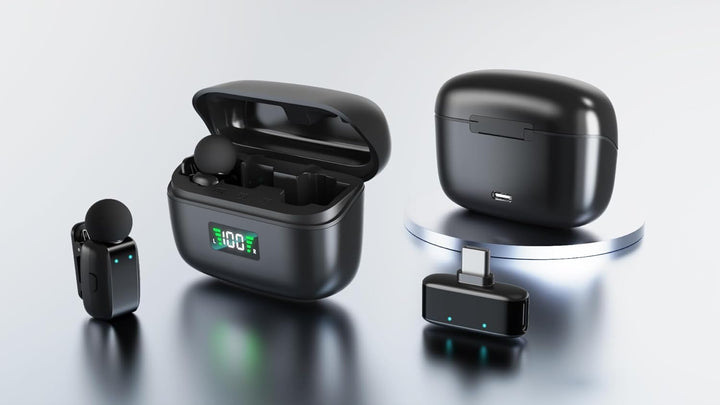 KO-Star Kabelloses Ansteckmikrofon M-250 (2er-Set mit Ladecase, USB-C Empfänger) – Funkmikrofon Hand