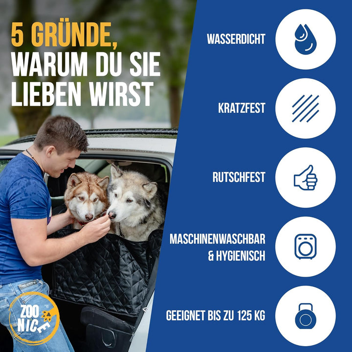 Hundedecke Auto Rückbank [Wasserabweisend, Kratzfest & mit Seitenschutz] | Premium Autoschondecke &
