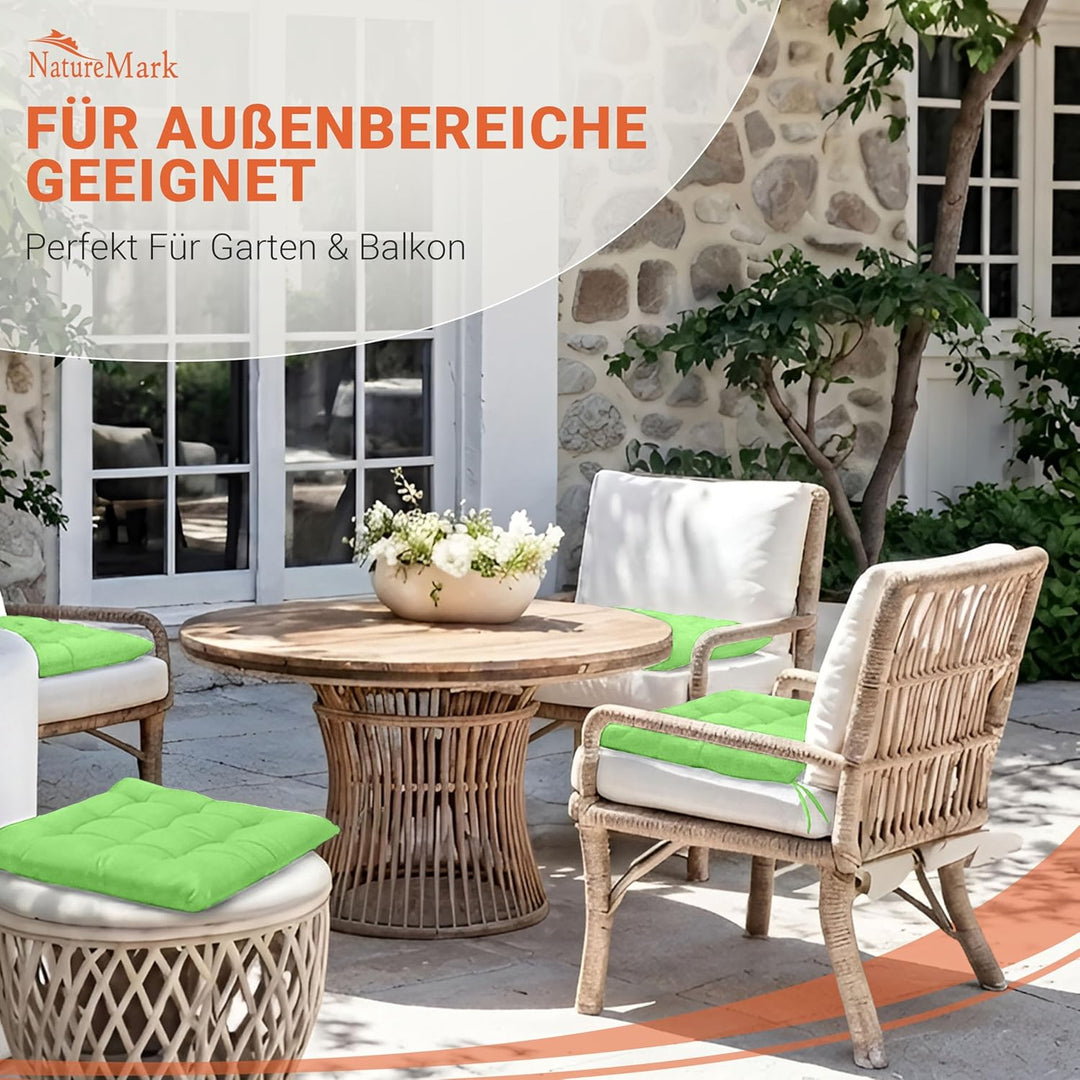 NatureMark 4er Set Stuhlkissen mit Bändern Gr. 40x40 cm Sitzkissen gefüllt, Apfel grün 4 Stück (1er