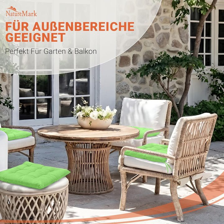 NatureMark 4er Set Stuhlkissen mit Bändern Gr. 40x40 cm Sitzkissen gefüllt, Apfel grün 4 Stück (1er