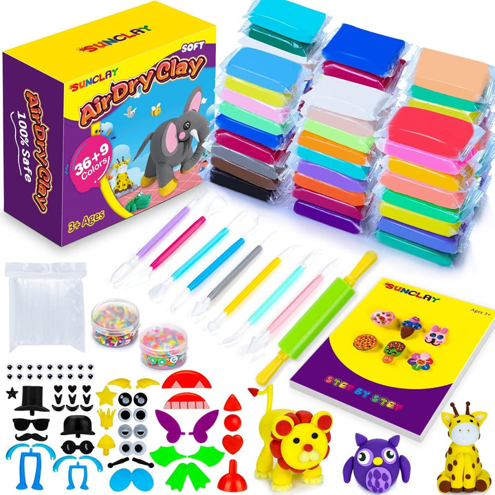 SUNCLAY Modelliermasse Lufttrocknend - 45 Farben Knete Lufttrocknend mit 80 Seiten Anleitungsbuch 14