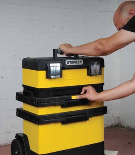 Stanley Rollende Werkstatt (aus Metall-Kunststoff, Werkzeugkoffer mit 1 Schublade, grosses Staufach,