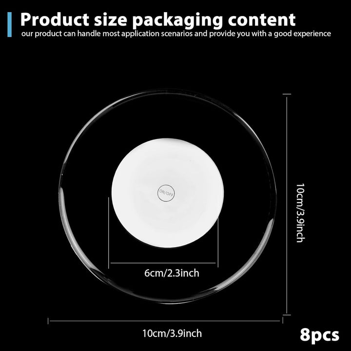 8 Stück LED Untersetzer: Ø 10cm Leuchtuntersetzer Rund aus Acryl, Wasserdicht mit 7 Farbmodi & ON/Of