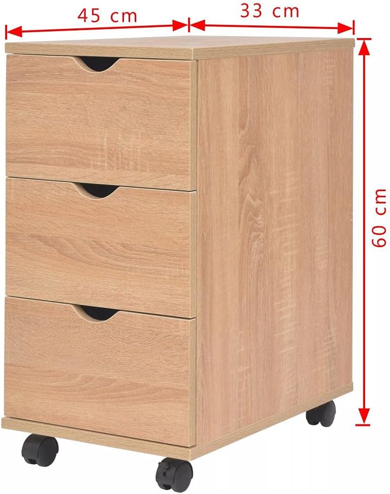 Holzspanplatten Schubladenelement mit Kunststoff-Rollen und 3 Schubladen Sideboard Beistellschrank R