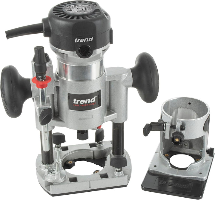 Trend T1 Doppelbasis-Oberfräse, 8mm Spannzange, 710W, 230V, Kompaktes Präzisions-Schneidwerkzeug für