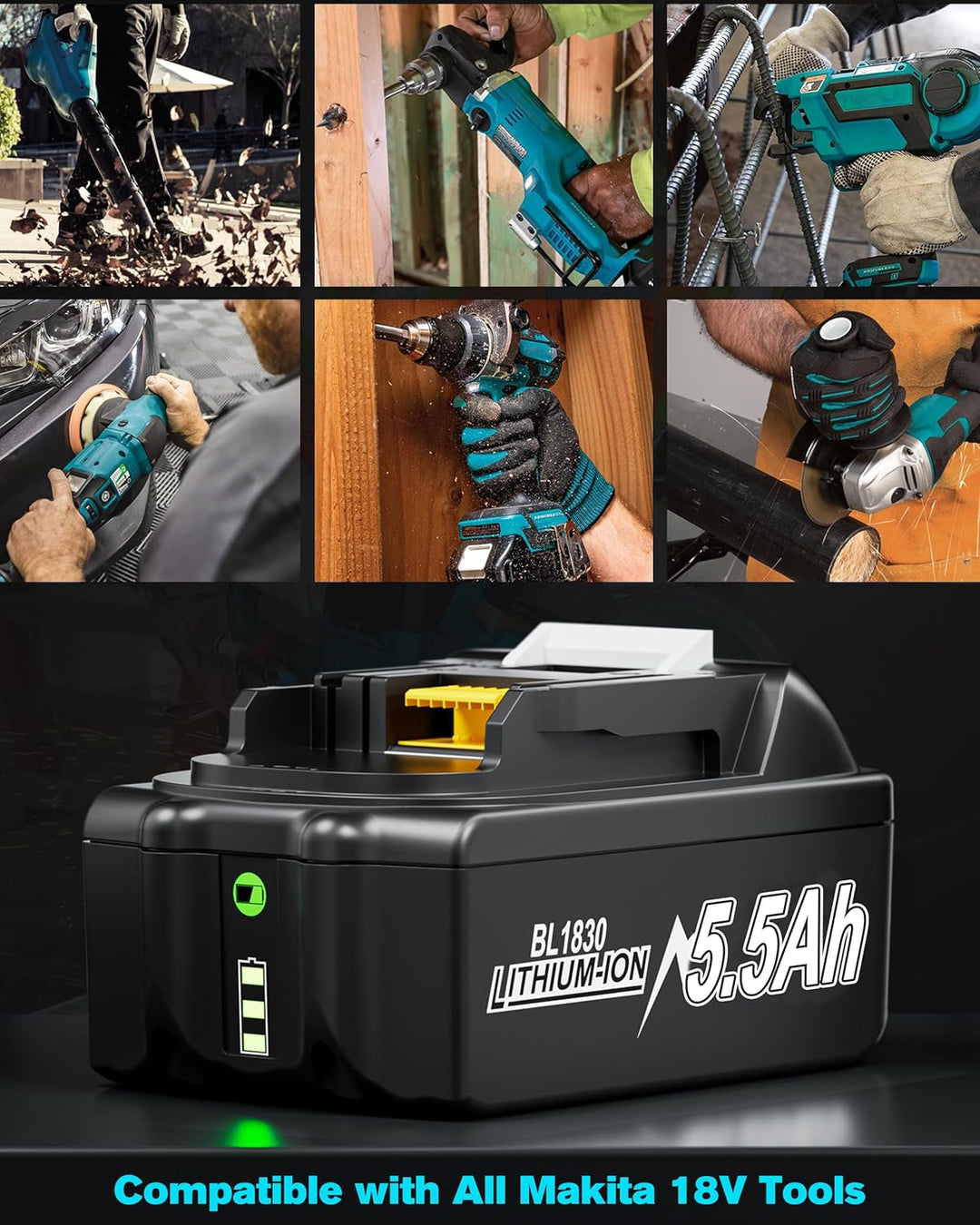 2 X 5.5Ah 18v Akku mit Ladegerät Ersatzakku für makita Akku BL1860B BL1830 BL1830B BL1840 BL1850 BL1