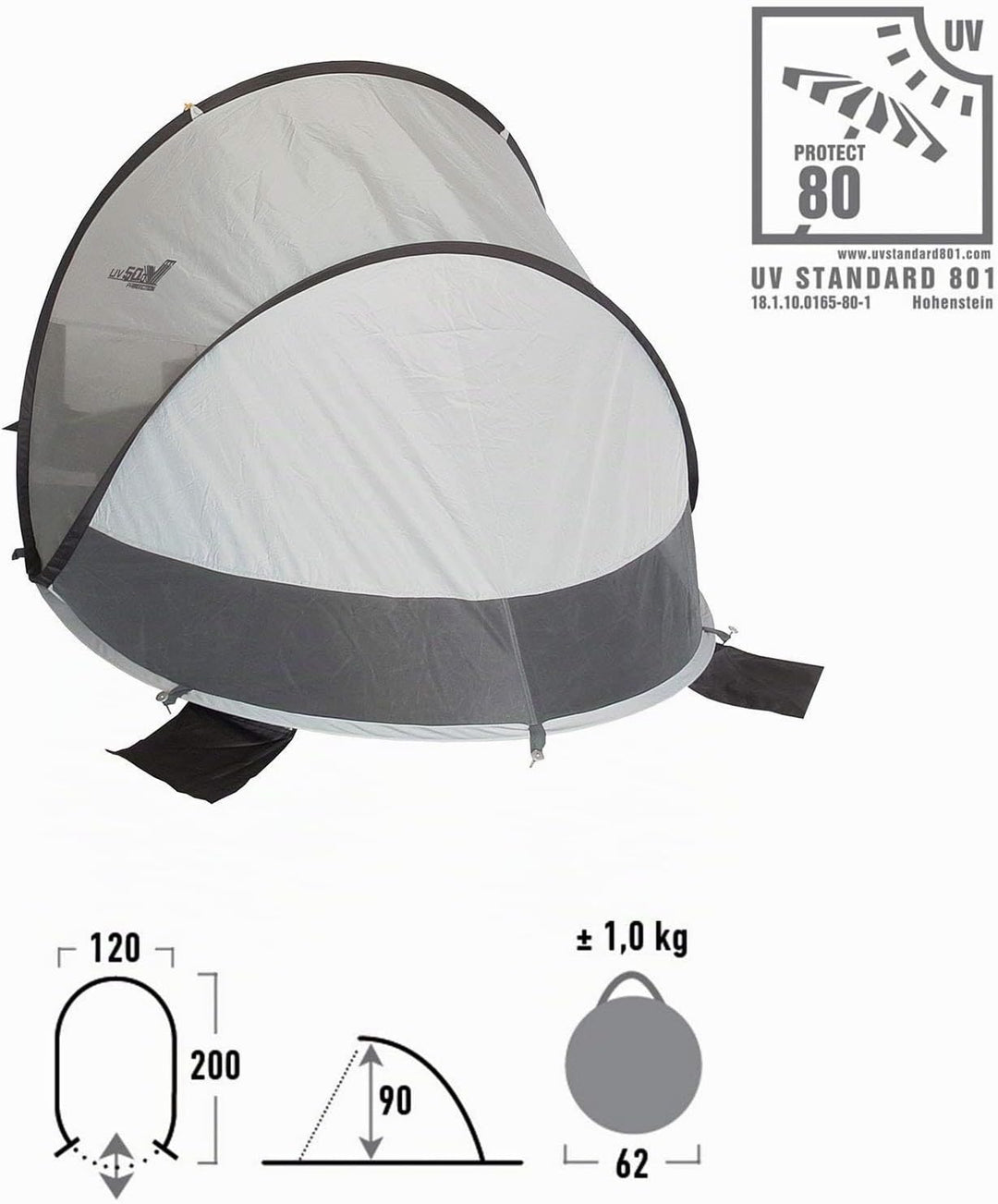 High Peak Unisex – Erwachsene Calobra 80 Strandmuscheln, Aluminium-dunkelgrau, 200x120x90cm