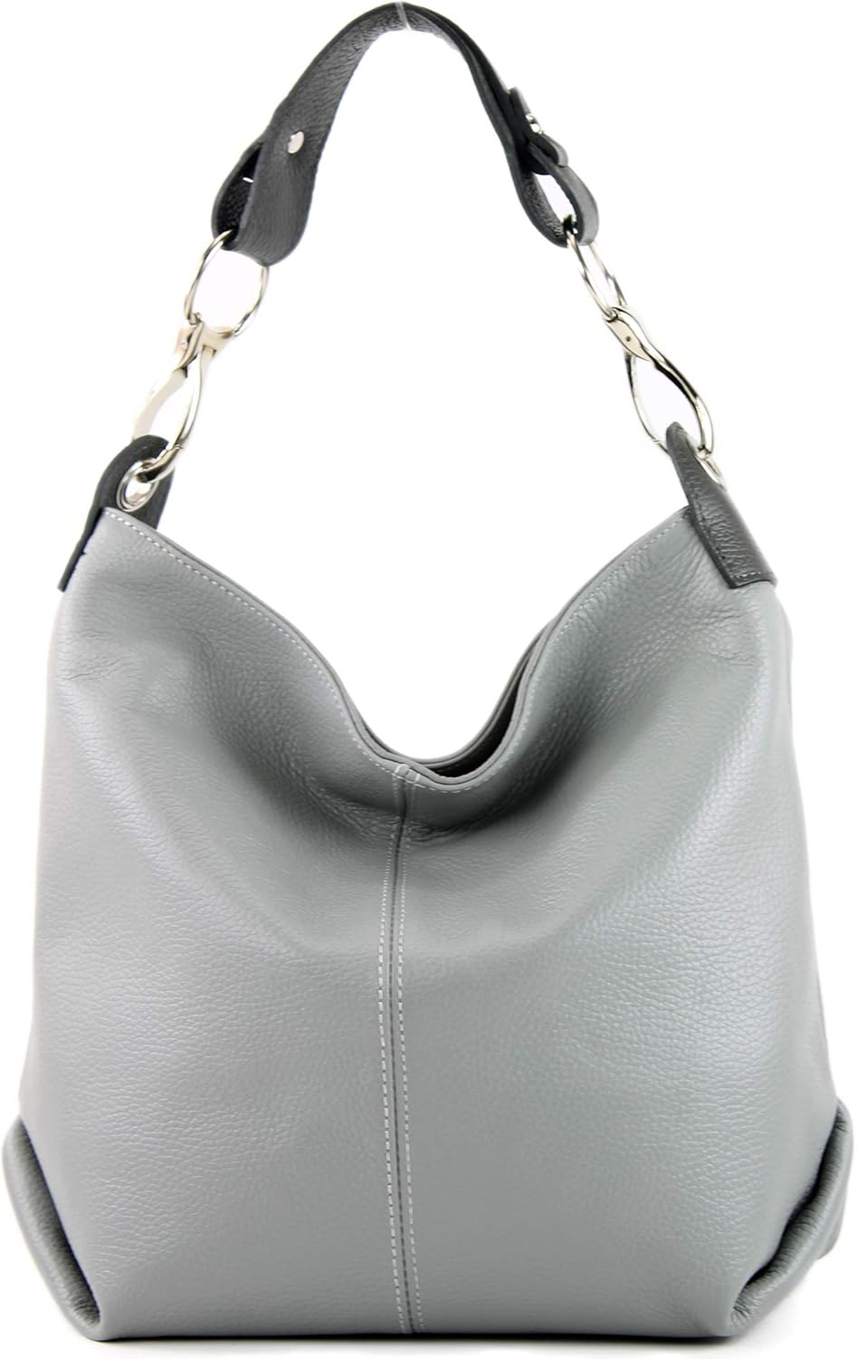 modamoda de - T168 - ital Schultertasche Umhängetasche aus Leder Grau/Dunkelgrau, Grau/Dunkelgrau