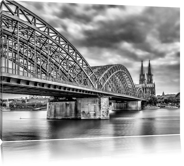 Monocrome, Prächtige Hohenzollernbrücke in Köln, Format: 100x70 auf Leinwand, 100x70