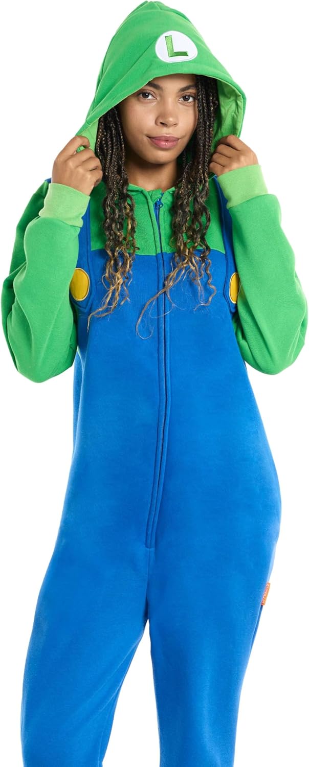 Opposuits Luigi Onesie für Erwachsene, Unisex, Nintendo Super Mario Einteiler, lockere Passform, ink