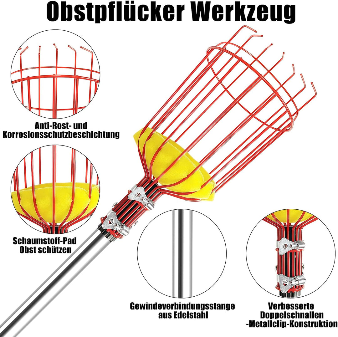 4BAOHUI 4,3M Apfelpflücker mit Teleskopstiel, Obstpflücker, Kirschenpflücker mit Leichter Edelstahl
