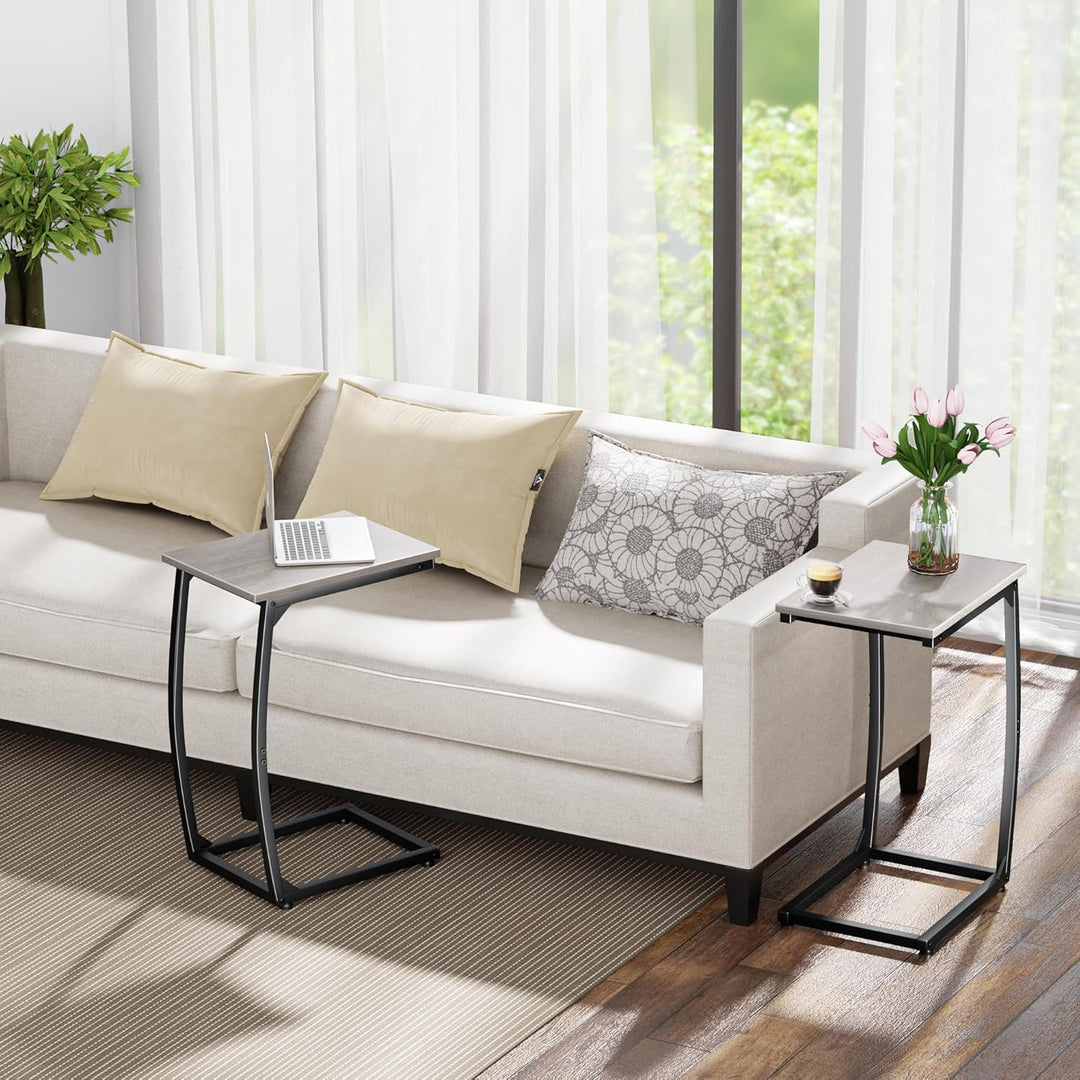 C-förmiger Beistelltisch 2er-Set, Beistelltisch für Couch, Gebogene Stützbeine, TV-Tablett, Tisch fü