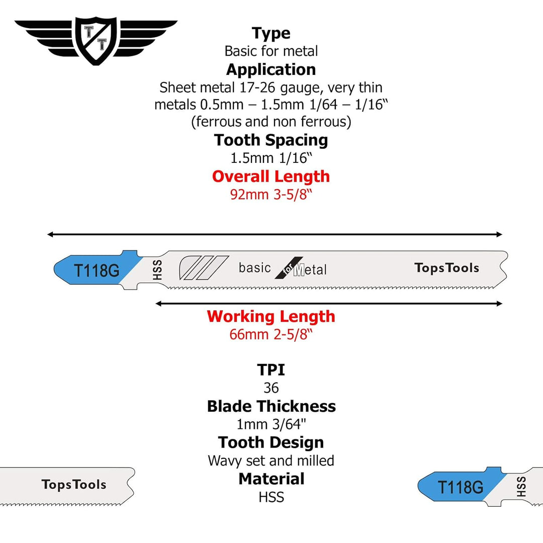 25 x TopsTools T118G Metall-Stichsägeblätter kompatibel mit Bosch Dewalt Makita Milwaukee und vielen