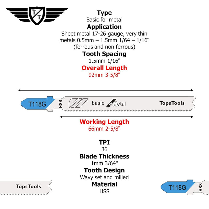25 x TopsTools T118G Metall-Stichsägeblätter kompatibel mit Bosch Dewalt Makita Milwaukee und vielen