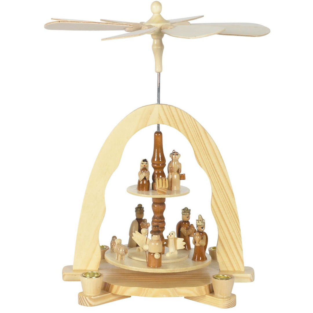 Weihnachts-Pyramide Krippe, Krippenszene und HL. DREI Könige, H: 30 cm, Natur, handbemalt im Kunstha