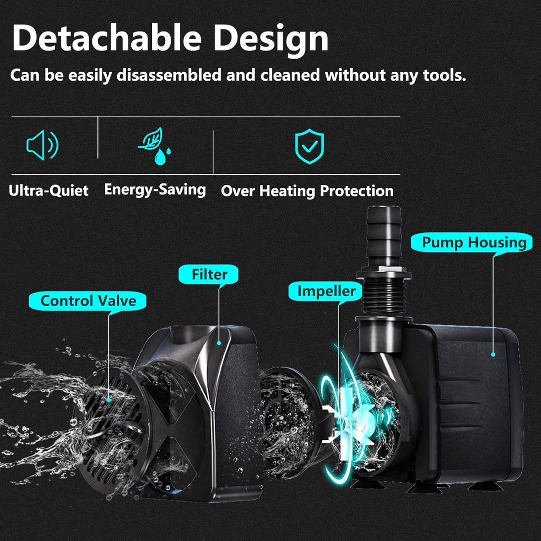 Springbrunnenpumpe 10W 600L/H Schutz vor überhitzung Funktion Ultra Leise Teichpumpe Wasserpumpen Mi