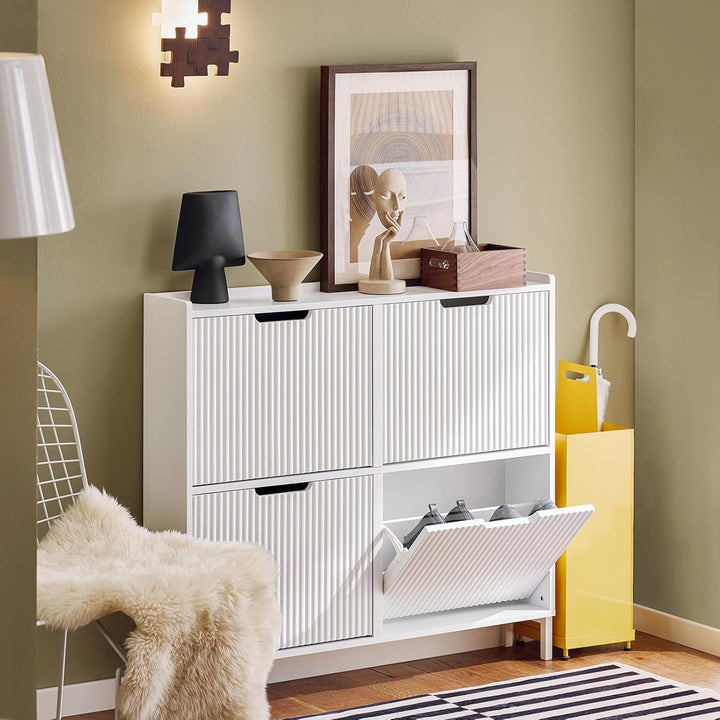SoBuy Schuhschrank Schmal - Schuhkipper Schmal mit 4 Türen - Ideal für Enge Flure, Eingangsbereich o